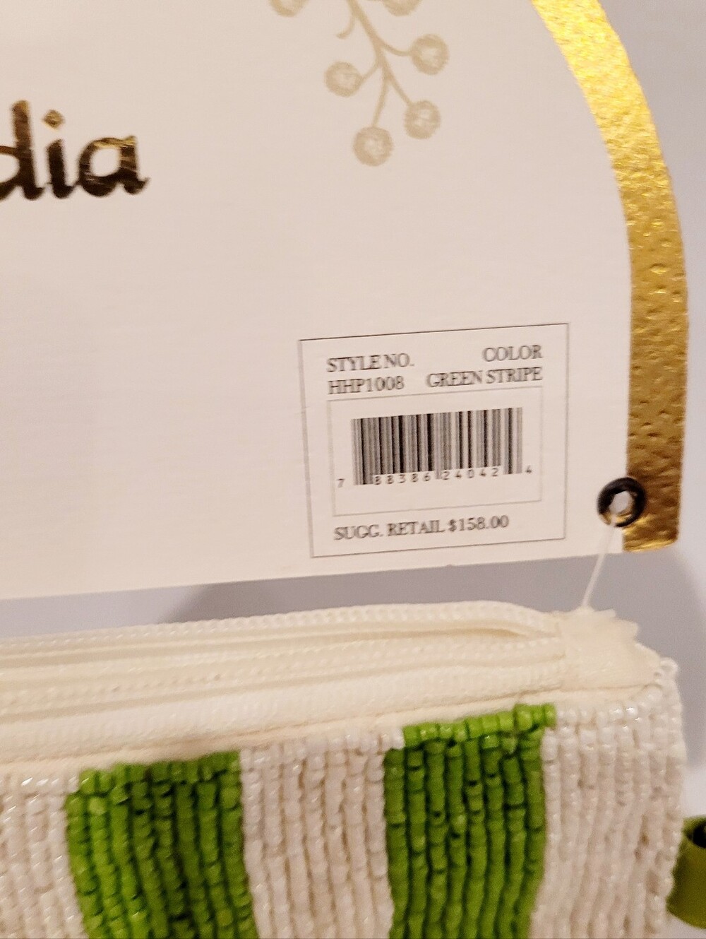 House of Harlow 1960 Green & White Striped Beaded Wristlet - Picture 2 of 4